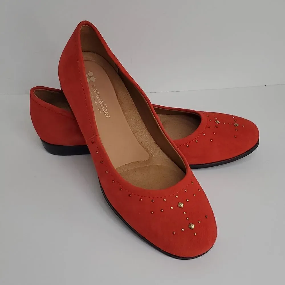 Naturalizer Joana  Red Studded Leather Comfort Flats Size 9N
